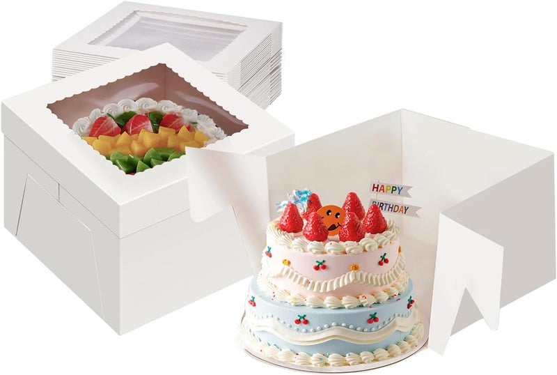 Packpal 10PACK 10x10x10 Cake Boxes with Window For multi-tier Cake, Tall White Cake Boxes for Transporting & Displaying For Wedding, Birthday, Valentines Day Desserts, and Gifts - Image 1